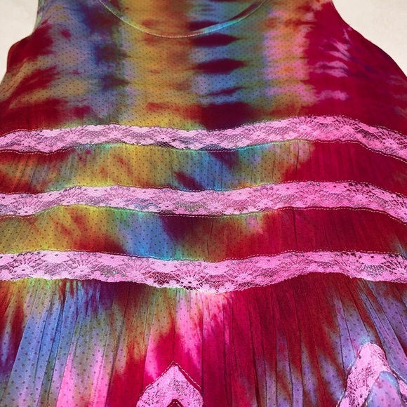 Voile and Lace Trapeze Slip Tie Dye Mini Dress - Picture 3 of 8